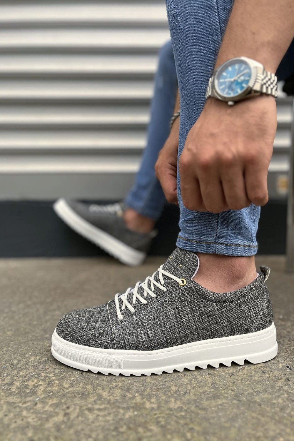 JY152 Cool Bağcıklı Keten Erkek Günlük Spor Klasik Ayakkabı KBT - Gri