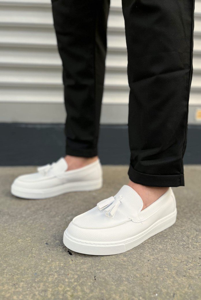JY153 Bloom Bağcıksız Püsküllü Cilt Erkek Günlük Spor Klasik Ayakkabı CBT - Beyaz