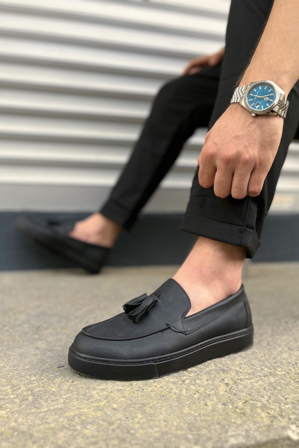 JY153 Bloom Bağcıksız Püsküllü Cilt Erkek Günlük Spor Klasik Ayakkabı CST - Siyah