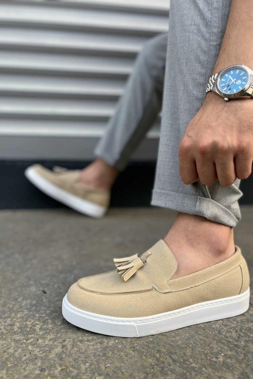 JY153 Bloom Bağcıksız Püsküllü Süet Erkek Günlük Spor Klasik Ayakkabı SBT - Krem