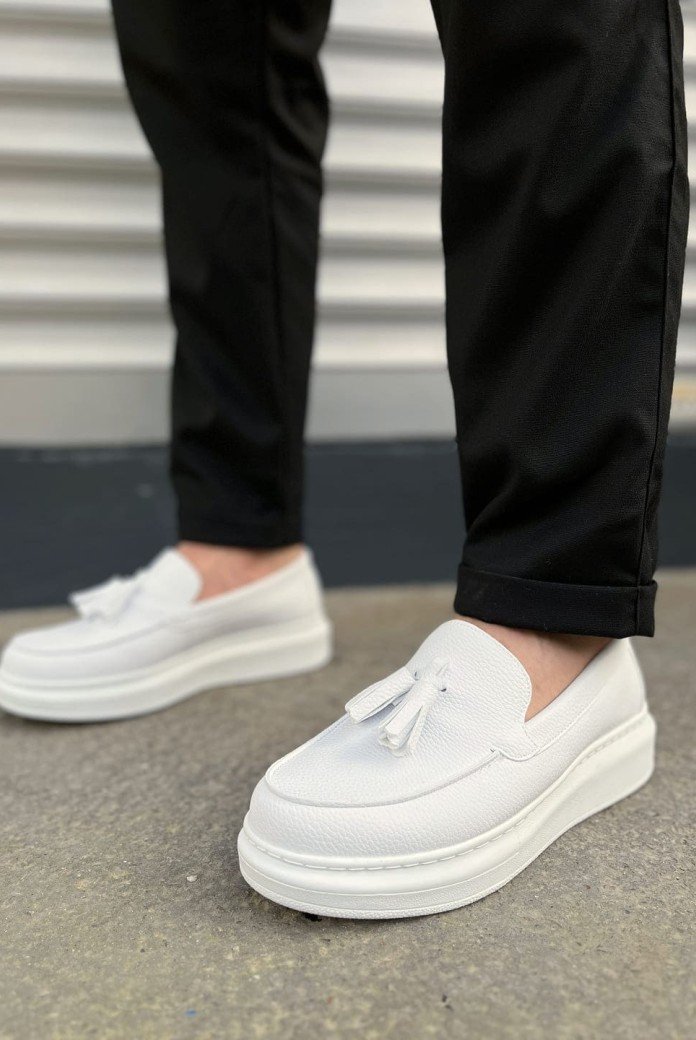 JY154 Blaze Bağcıksız Püsküllü Cilt Erkek Günlük Spor Klasik Ayakkabı CBT - Beyaz