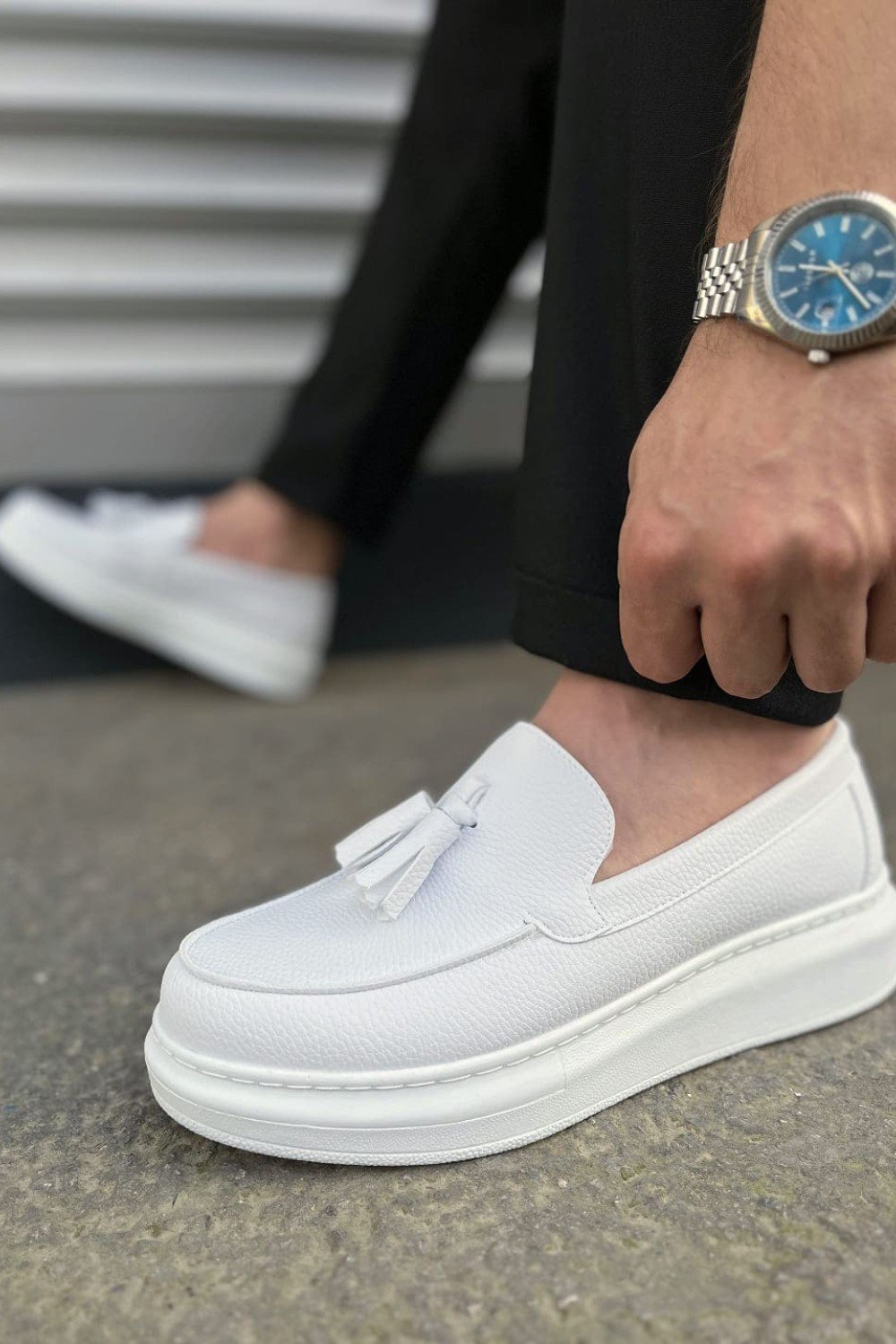 JY154 Blaze Bağcıksız Püsküllü Cilt Erkek Günlük Spor Klasik Ayakkabı CBT - Beyaz JY154 Blaze Bağcıksız Püsküllü Cilt Erkek Günlük Spor Klasik Ayakkabı CBT - Beyaz