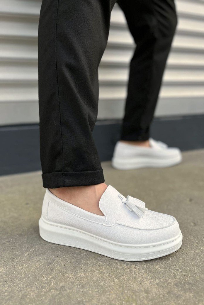 JY154 Blaze Bağcıksız Püsküllü Cilt Erkek Günlük Spor Klasik Ayakkabı CBT - Beyaz