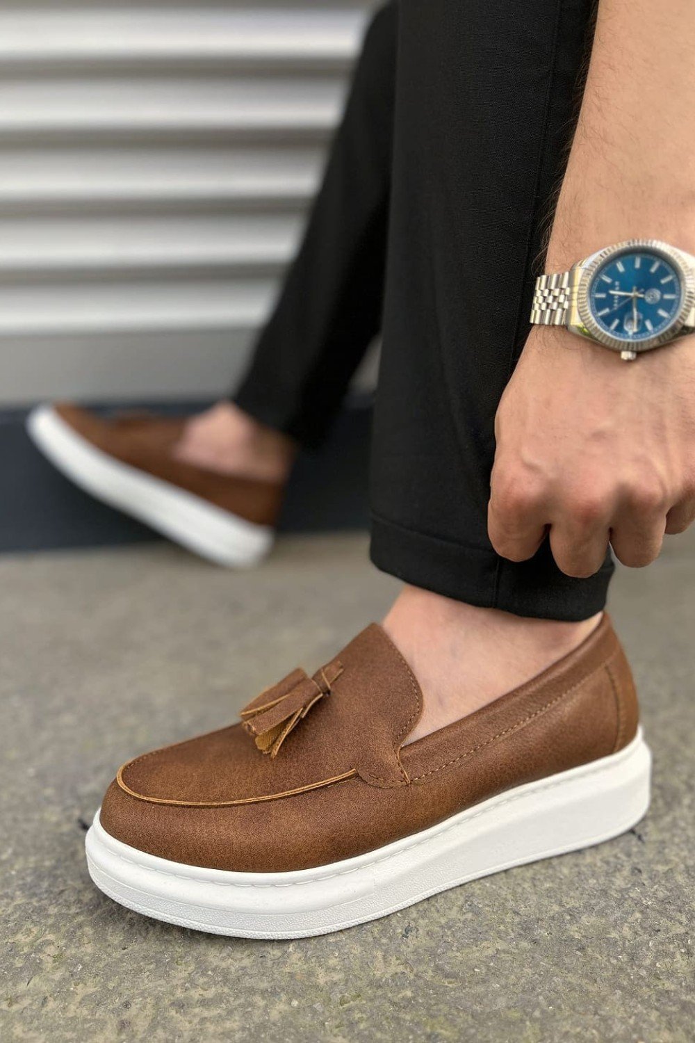 JY154 Blaze Bağcıksız Püsküllü Cilt Erkek Günlük Spor Klasik Ayakkabı CBT - Taba