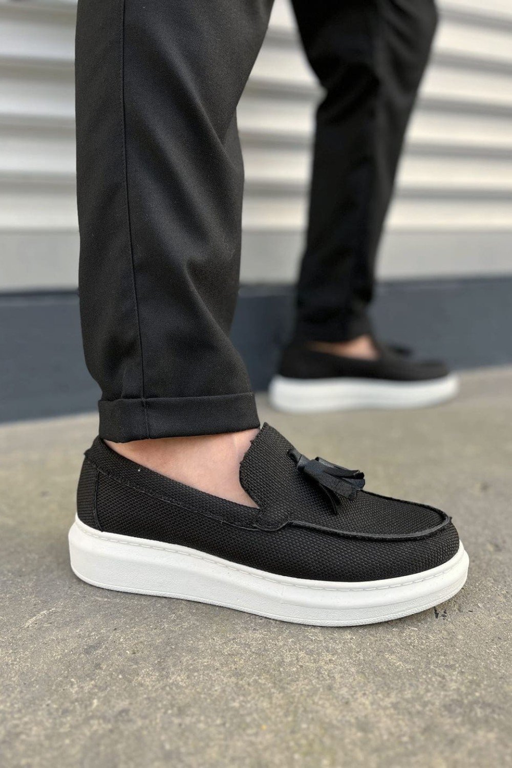 JY154 Blaze Bağcıksız Püsküllü Keten Erkek Günlük Spor Klasik Ayakkabı KBT - Siyah