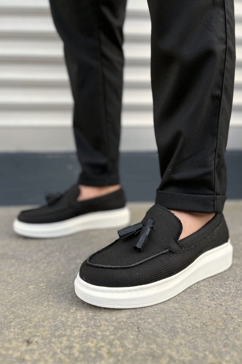 JY154 Blaze Bağcıksız Püsküllü Keten Erkek Günlük Spor Klasik Ayakkabı KBT - Siyah