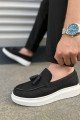 JY154 Blaze Bağcıksız Püsküllü Keten Erkek Günlük Spor Klasik Ayakkabı KBT - Siyah