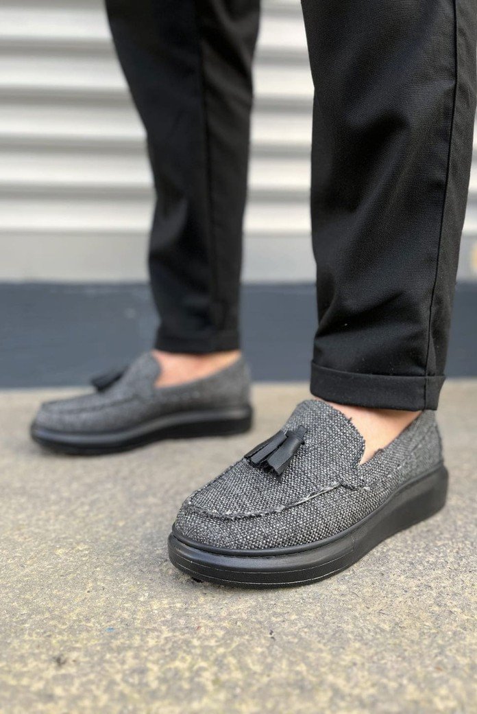 JY154 Blaze Bağcıksız Püsküllü Keten Erkek Günlük Spor Klasik Ayakkabı KST - Gri