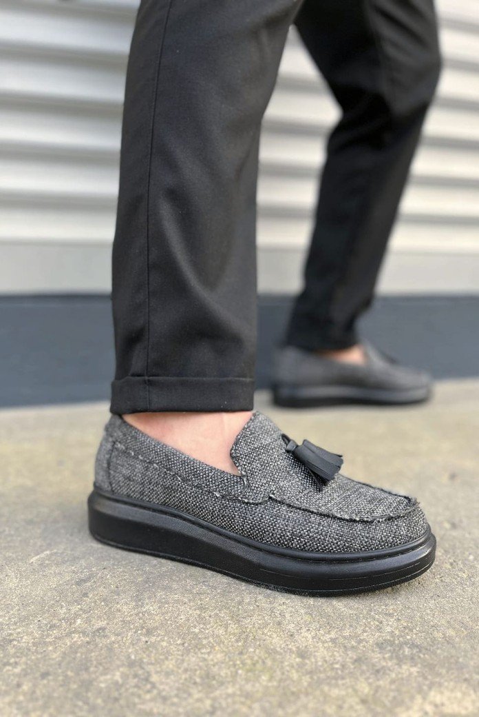 JY154 Blaze Bağcıksız Püsküllü Keten Erkek Günlük Spor Klasik Ayakkabı KST - Gri