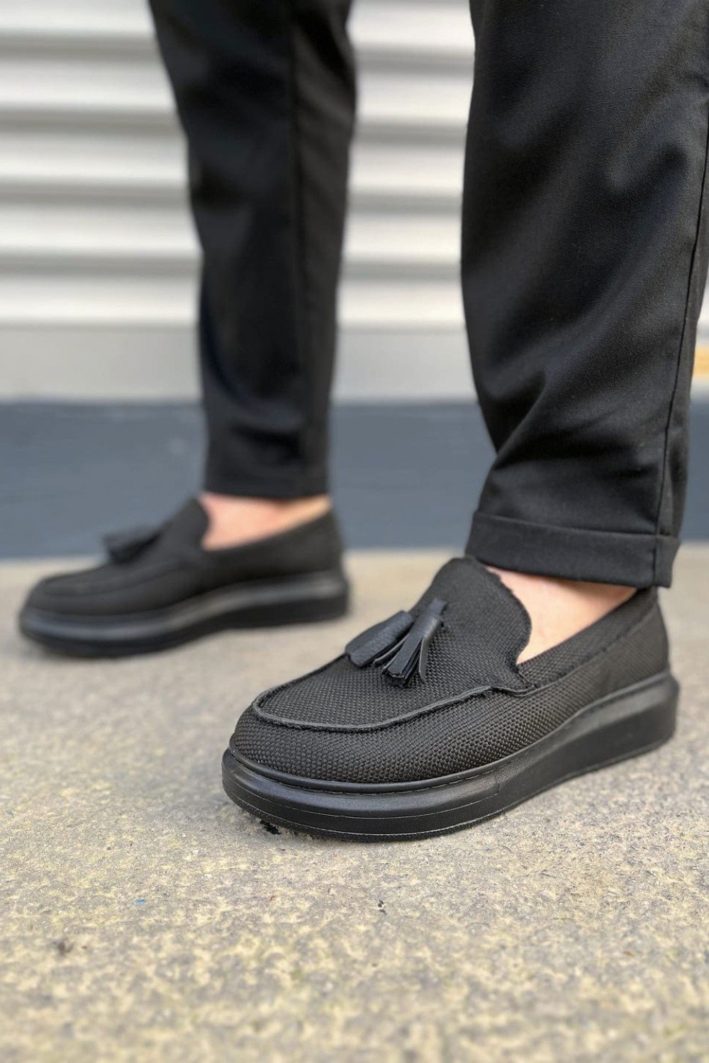 JY154 Blaze Bağcıksız Püsküllü Keten Erkek Günlük Spor Klasik Ayakkabı KST - Siyah