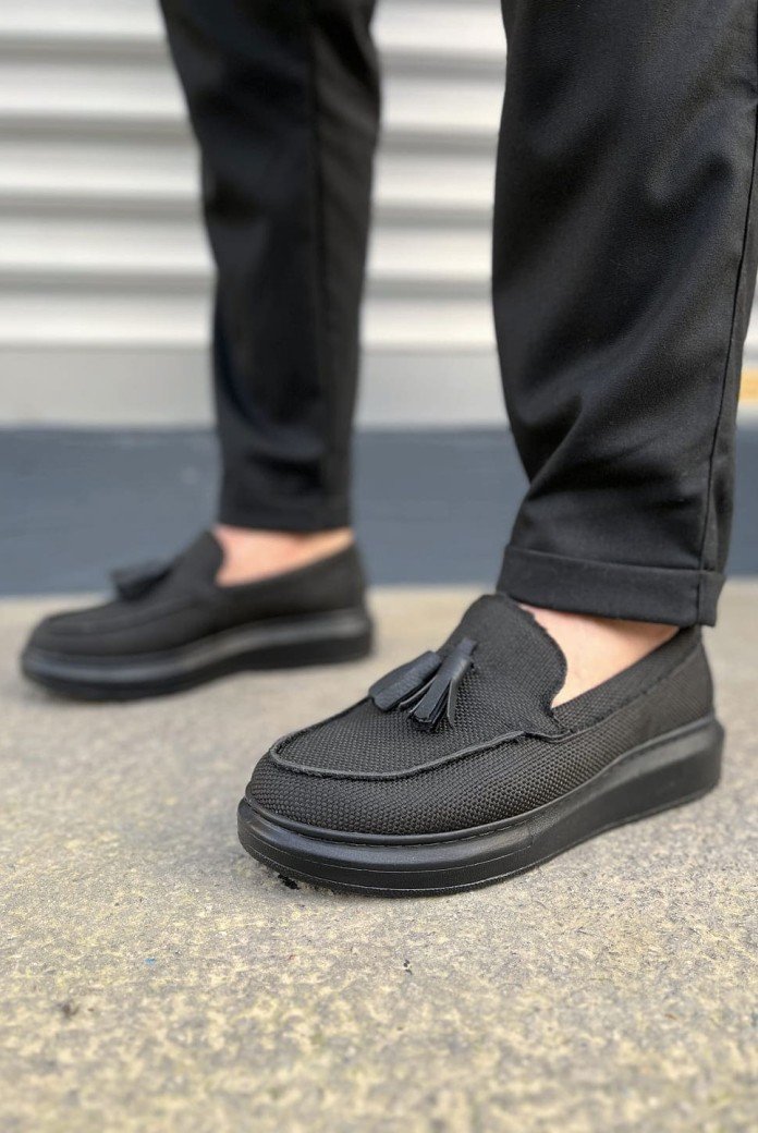 JY154 Blaze Bağcıksız Püsküllü Keten Erkek Günlük Spor Klasik Ayakkabı KST - Siyah