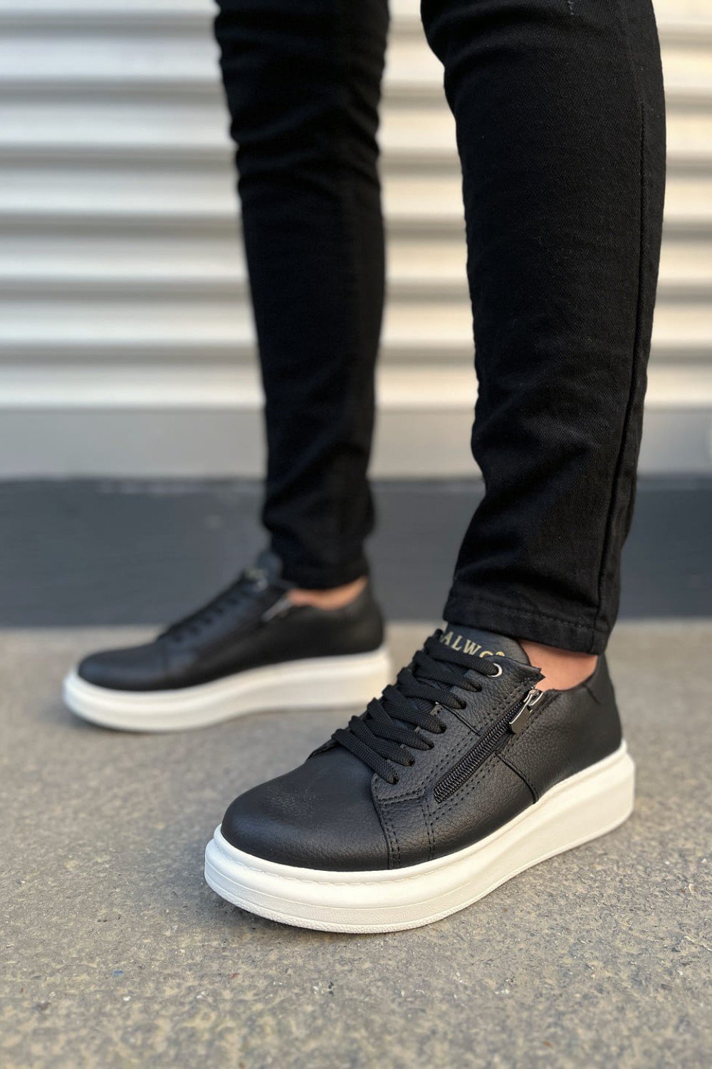 JY155 Warrior Bağcıklı ve Fermuarlı Cilt Erkek Günlük Sneaker Ayakkabı CBT - Siyah