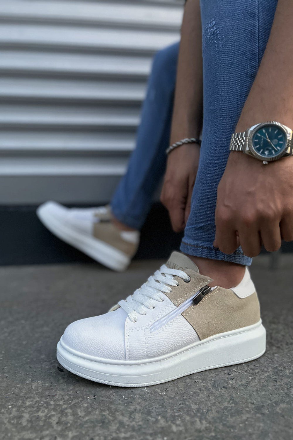 JY155 Warrior Bağcıklı ve Fermuarlı Cilt Süet Erkek Günlük Sneaker Ayakkabı CSBT - Beyaz/Krem JY155 Warrior Bağcıklı ve Fermuarlı Cilt Süet Erkek Günlük Sneaker Ayakkabı CSBT - Beyaz/Krem