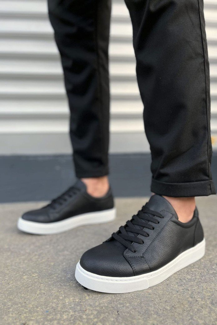 JY165 Elite Bağcıklı Cilt Erkek Günlük Sneaker Ayakkabı CBT - Siyah