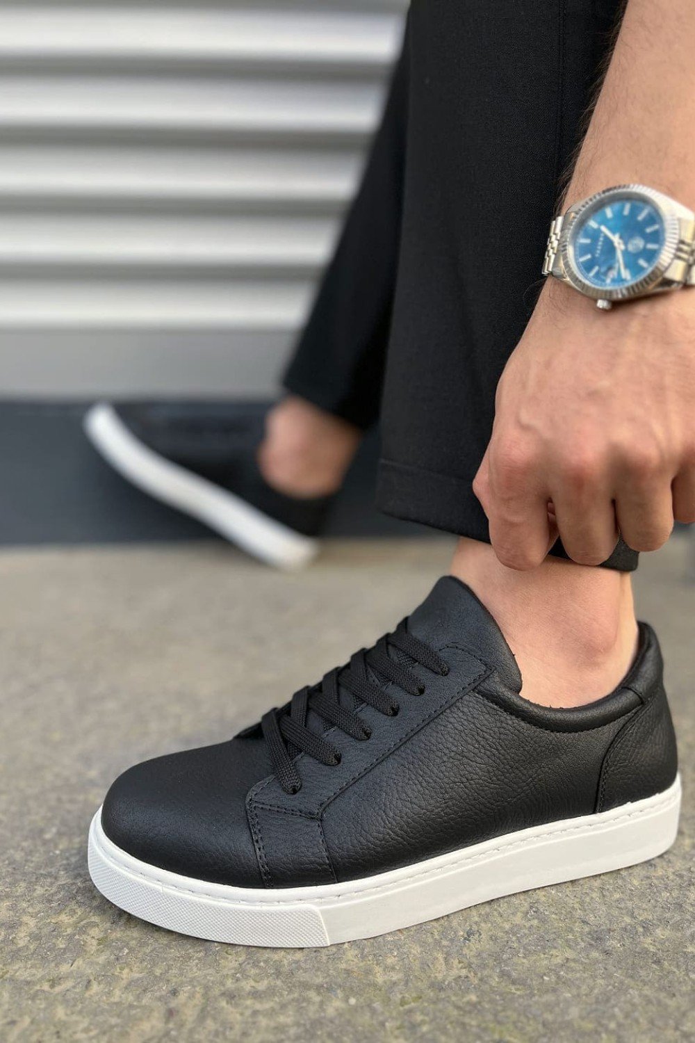 JY165 Elite Bağcıklı Cilt Erkek Günlük Sneaker Ayakkabı CBT - Siyah