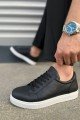 JY165 Elite Bağcıklı Cilt Erkek Günlük Sneaker Ayakkabı CBT - Siyah