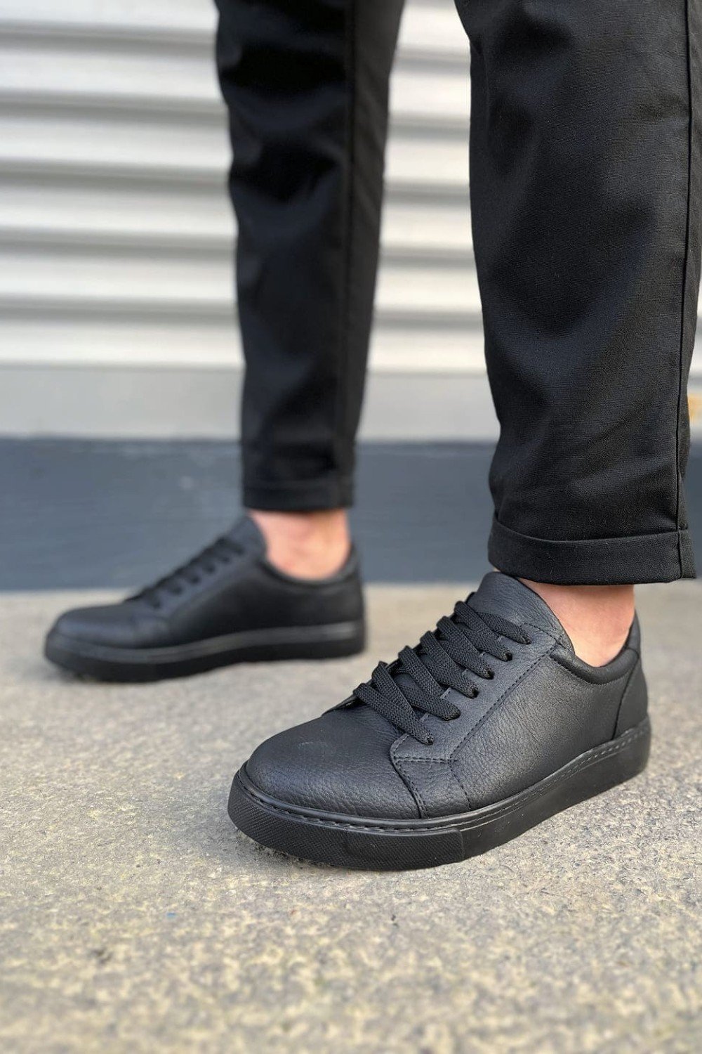 JY165 Elite Bağcıklı Cilt Erkek Günlük Sneaker Ayakkabı CST - Siyah