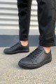 JY165 Elite Bağcıklı Cilt Erkek Günlük Sneaker Ayakkabı CST - Siyah