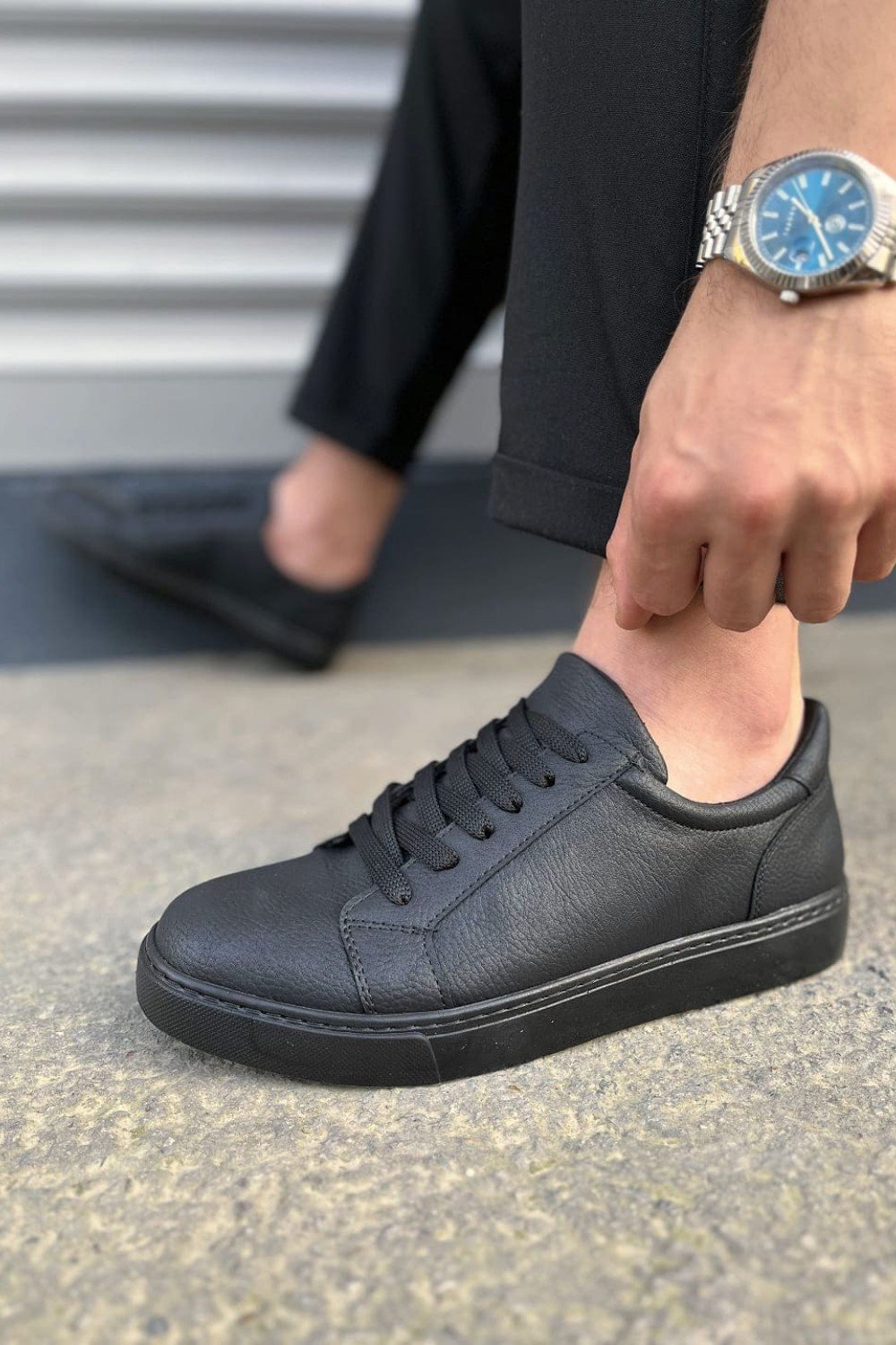 JY165 Elite Bağcıklı Cilt Erkek Günlük Sneaker Ayakkabı CST - Siyah