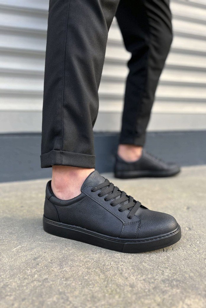JY165 Elite Bağcıklı Cilt Erkek Günlük Sneaker Ayakkabı CST - Siyah