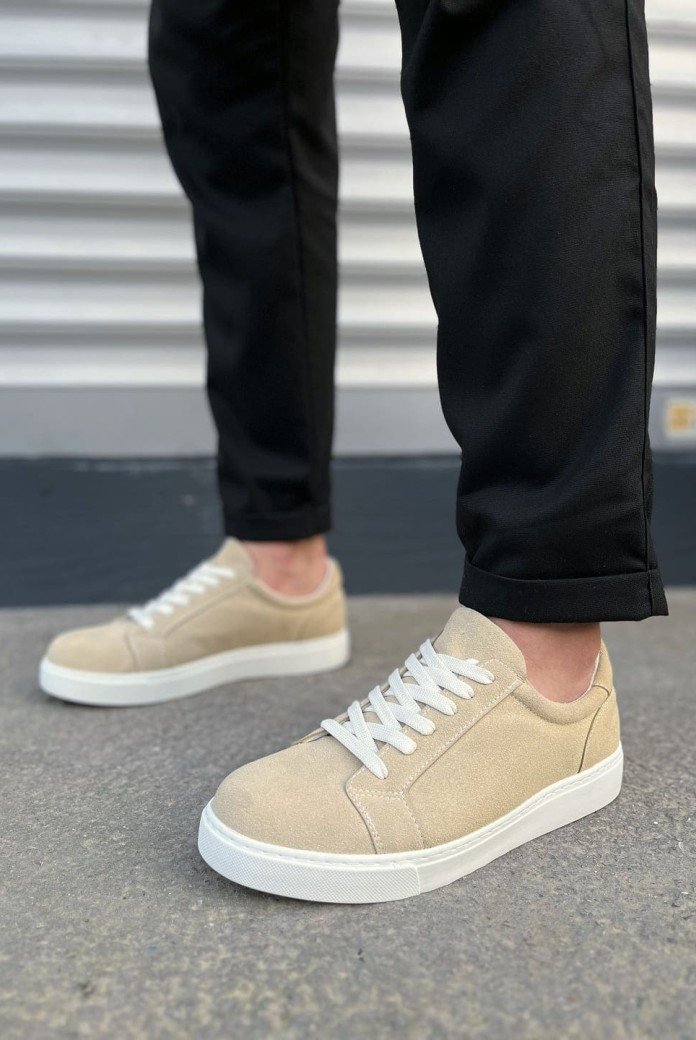 JY165 Elite Bağcıklı Süet Erkek Günlük Sneaker Ayakkabı SBT - Krem