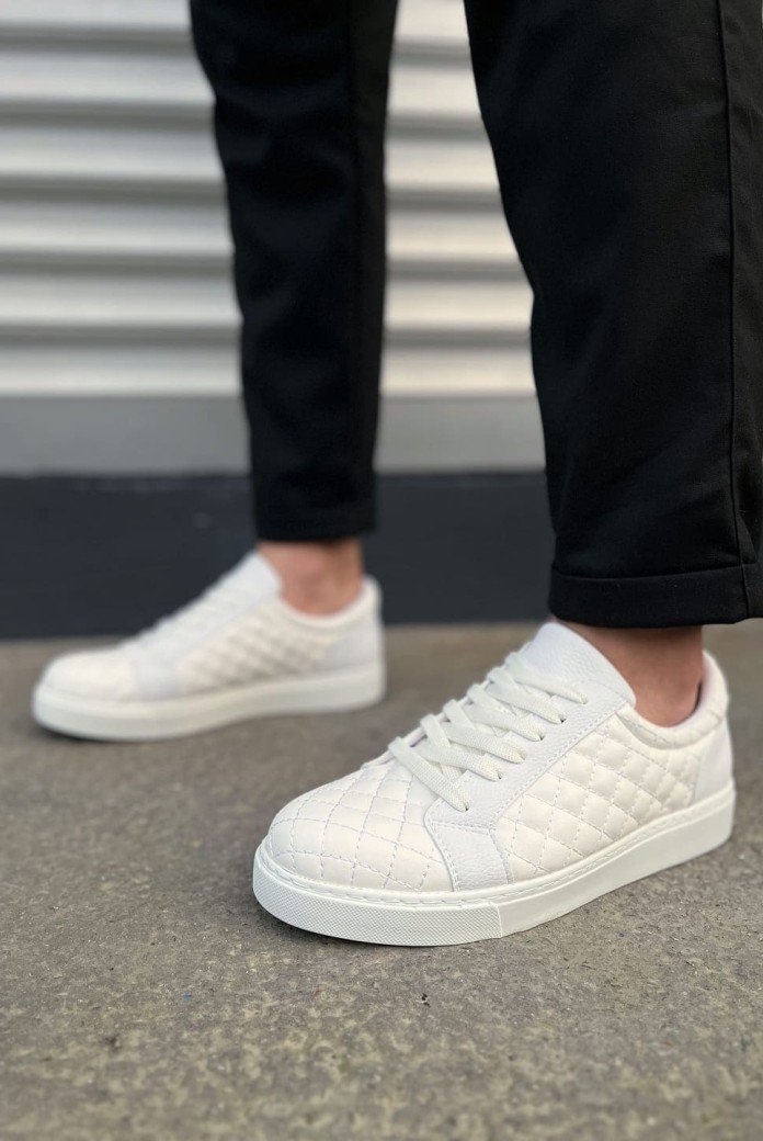 JY166 Prestige Bağcıklı Cilt Kapitone Desenli Erkek Günlük Sneaker Ayakkabı CBT - Beyaz