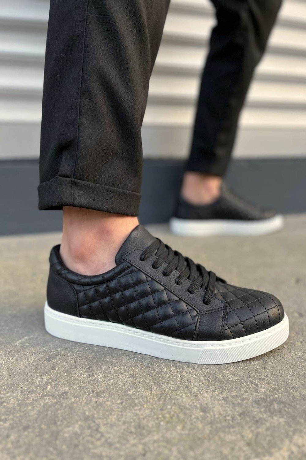 JY166 Prestige Bağcıklı Cilt Kapitone Desenli Erkek Günlük Sneaker Ayakkabı CBT - Siyah