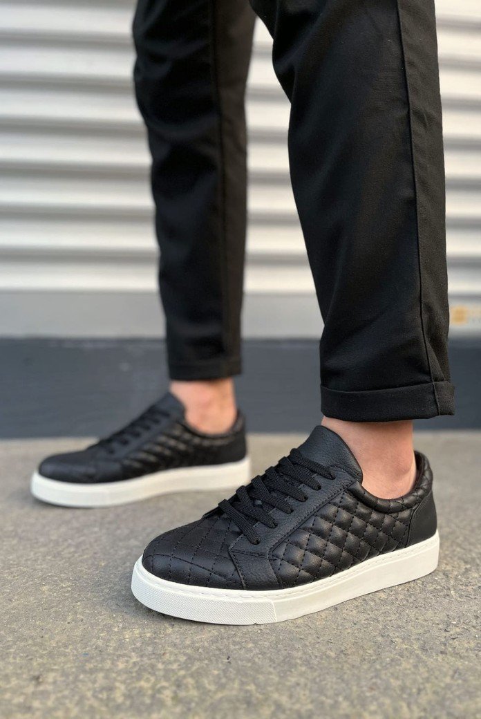 JY166 Prestige Bağcıklı Cilt Kapitone Desenli Erkek Günlük Sneaker Ayakkabı CBT - Siyah