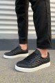 JY166 Prestige Bağcıklı Cilt Kapitone Desenli Erkek Günlük Sneaker Ayakkabı CBT - Siyah
