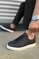 JY166 Prestige Bağcıklı Cilt Kapitone Desenli Erkek Günlük Sneaker Ayakkabı CBT - Siyah