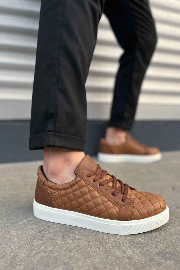 JY166 Prestige Bağcıklı Cilt Kapitone Desenli Erkek Günlük Sneaker Ayakkabı CBT - Taba