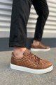 JY166 Prestige Bağcıklı Cilt Kapitone Desenli Erkek Günlük Sneaker Ayakkabı CBT - Taba