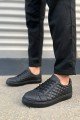 JY166 Prestige Bağcıklı Cilt Kapitone Desenli Erkek Günlük Sneaker Ayakkabı CST - Siyah