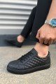 JY166 Prestige Bağcıklı Cilt Kapitone Desenli Erkek Günlük Sneaker Ayakkabı CST - Siyah