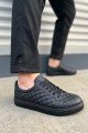 JY166 Prestige Bağcıklı Cilt Kapitone Desenli Erkek Günlük Sneaker Ayakkabı CST - Siyah