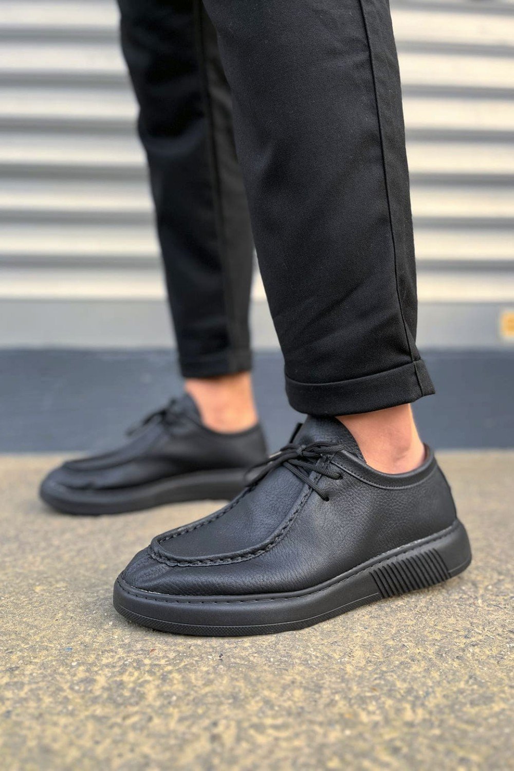 JY170 Tornado Bağcıklı Cilt Erkek Günlük Spor Klasik Ayakkabı CST - Siyah