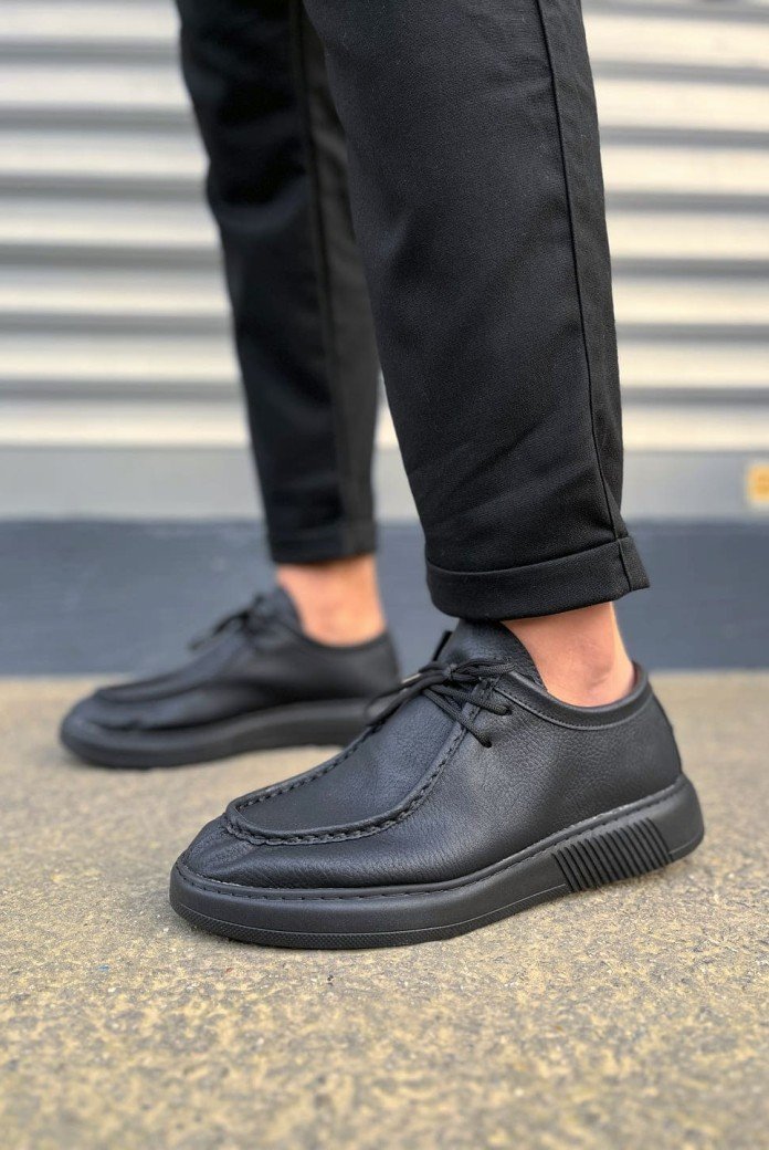 JY170 Tornado Bağcıklı Cilt Erkek Günlük Spor Klasik Ayakkabı CST - Siyah