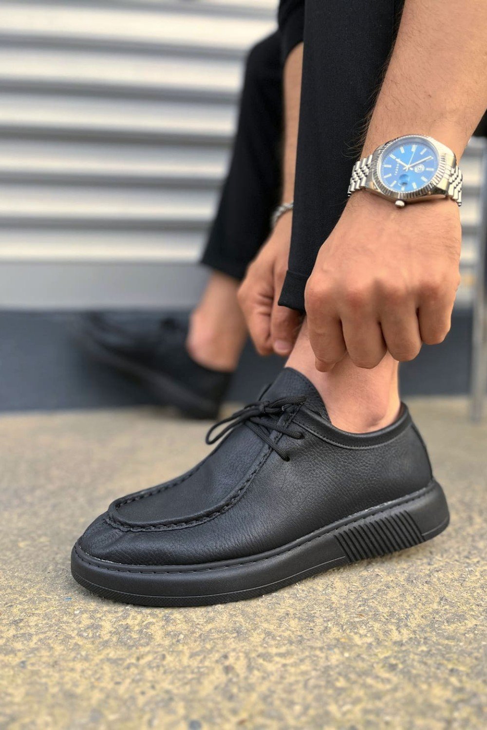 JY170 Tornado Bağcıklı Cilt Erkek Günlük Spor Klasik Ayakkabı CST - Siyah