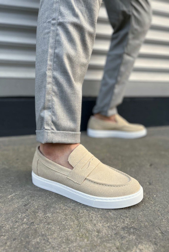 JY180 Estilo X Bağcıksız Süet Erkek Günlük Spor Klasik Ayakkabı SBT - Krem