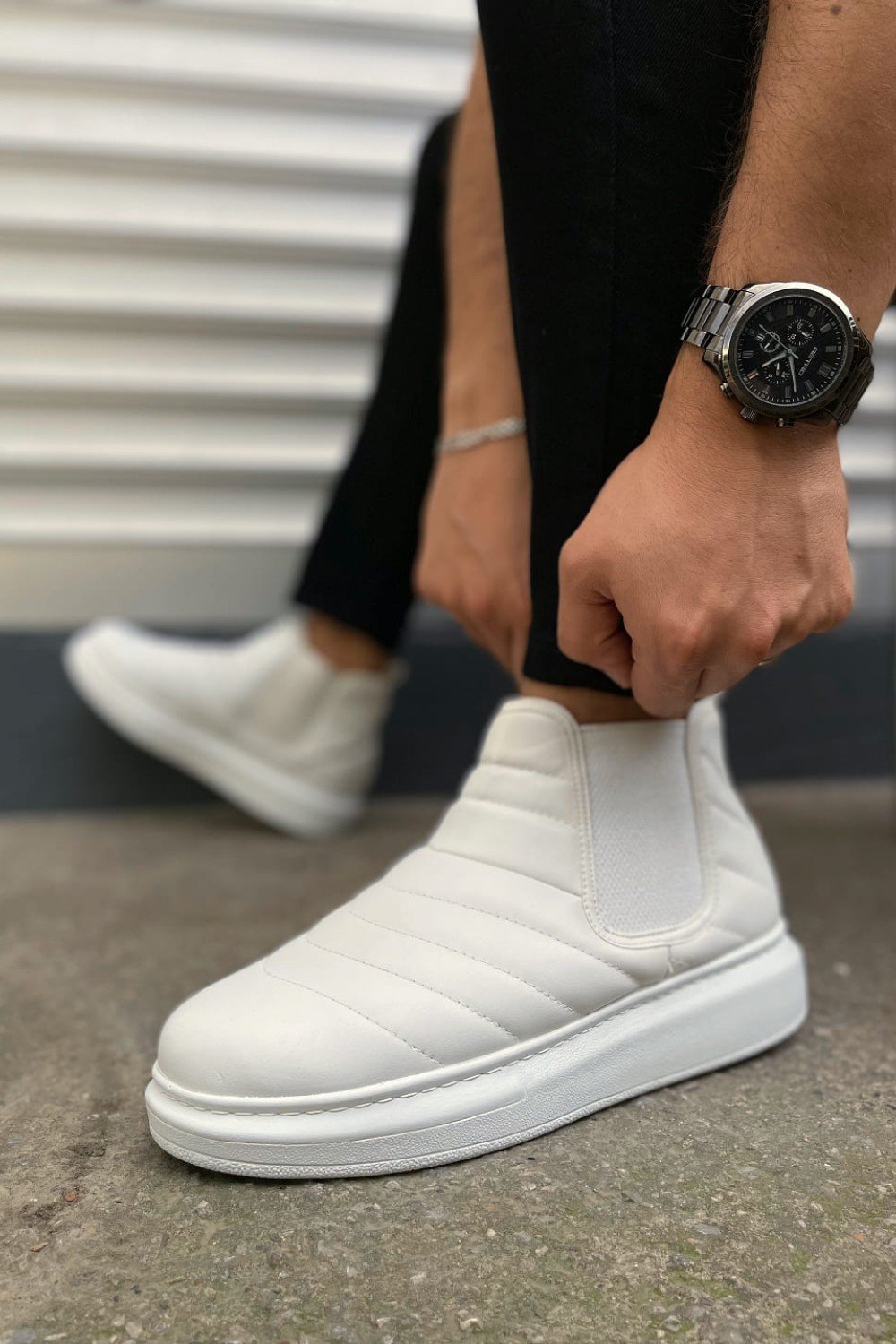 JY205 Boston Bağcıksız Ortopedik Taban Cilt Erkek Spor Bot CBT - Beyaz JY205 Boston Bağcıksız Ortopedik Taban Cilt Erkek Spor Bot CBT - Beyaz