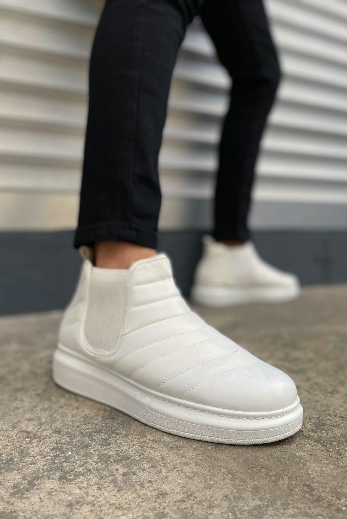 JY205 Boston Bağcıksız Ortopedik Taban Cilt Erkek Spor Bot CBT - Beyaz