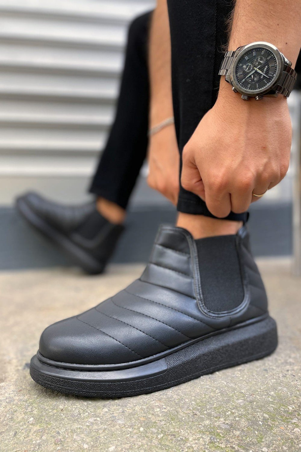 JY205 Boston Bağcıksız Ortopedik Taban Cilt Erkek Spor Bot CST - Siyah JY205 Boston Bağcıksız Ortopedik Taban Cilt Erkek Spor Bot CST - Siyah