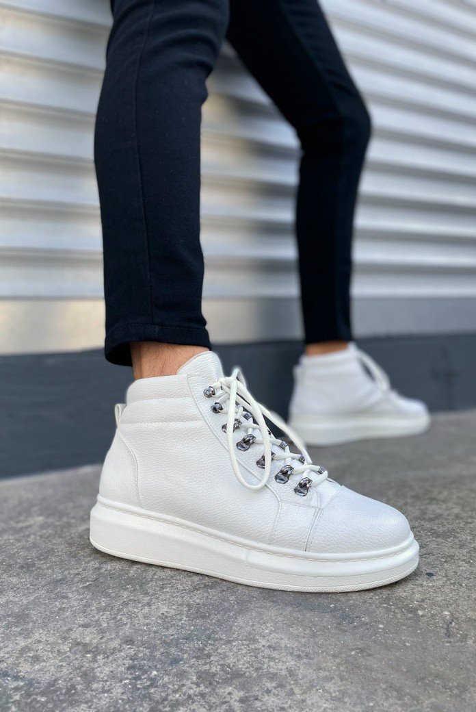 JY206 Ottawa Bağcıklı Ortopedik Taban Cilt Erkek Spor Bot CBT - Beyaz