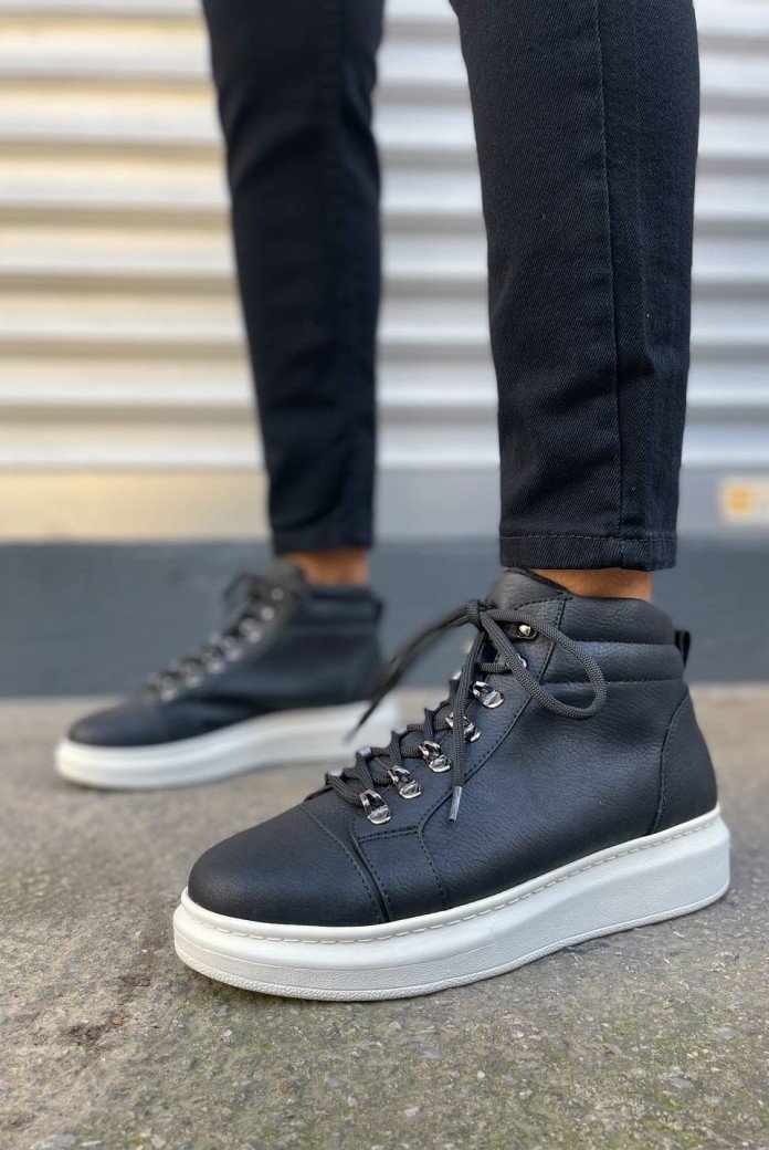 JY206 Ottawa Bağcıklı Ortopedik Taban Cilt Erkek Spor Bot CBT - Siyah