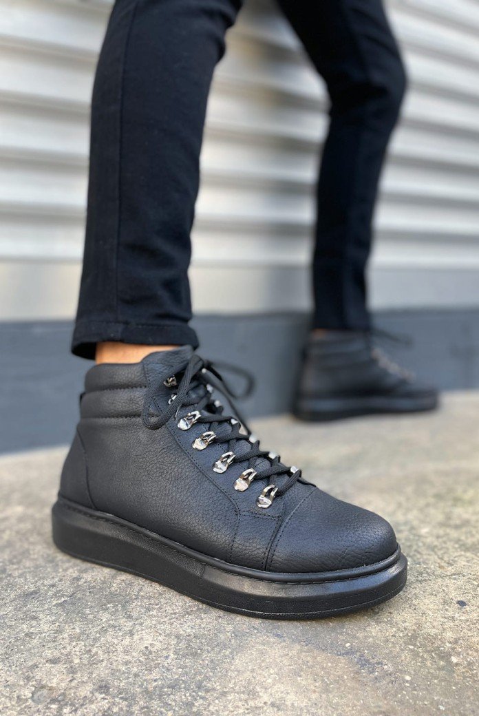 JY206 Ottawa Bağcıklı Ortopedik Taban Cilt Erkek Spor Bot CST - Siyah