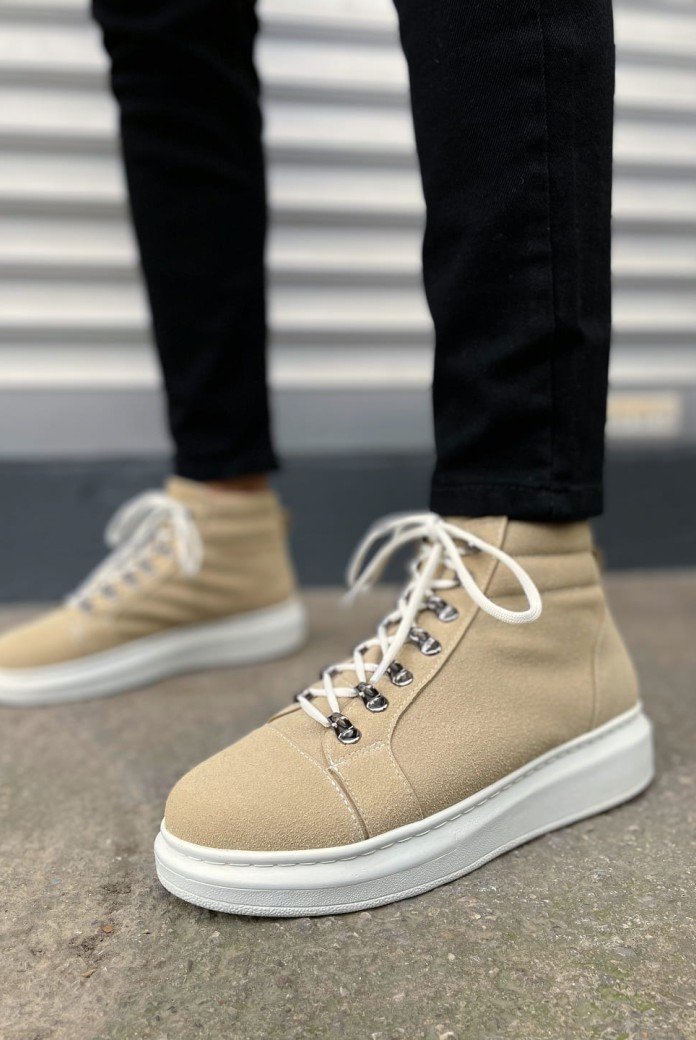 JY206 Ottawa Bağcıklı Ortopedik Taban Süet Erkek Spor Bot SBT - Krem