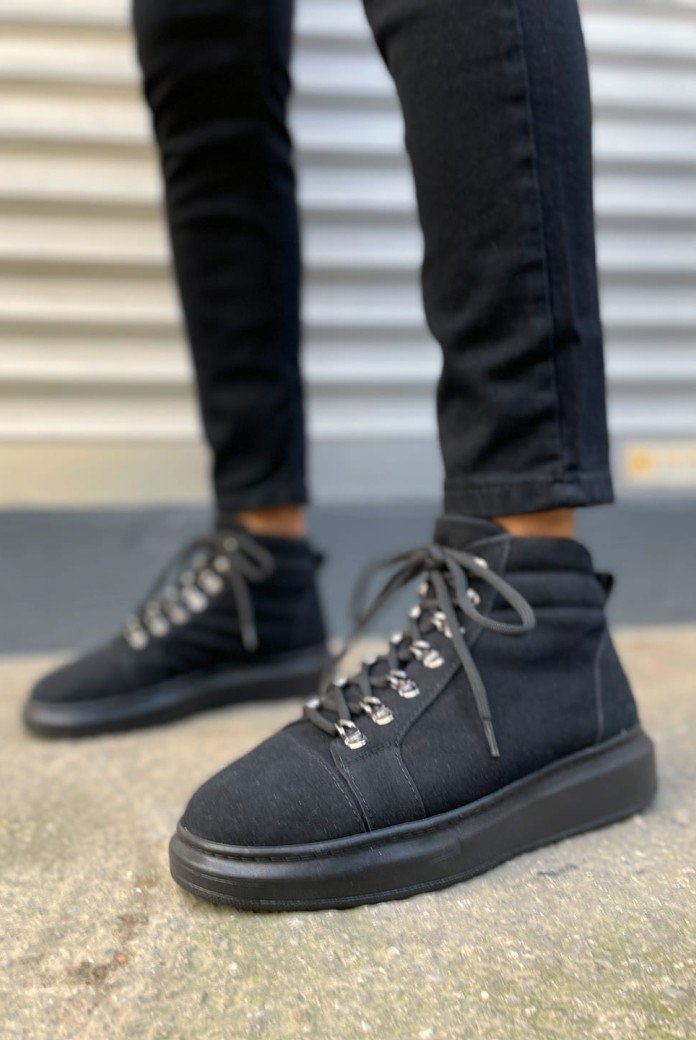 JY206 Ottawa Bağcıklı Ortopedik Taban Süet Erkek Spor Bot SST - Siyah