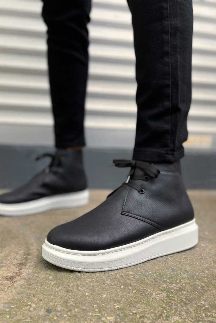 JY207 Oslo Bağcıklı Ortopedik Taban Cilt Erkek Spor Bot CBT - Siyah