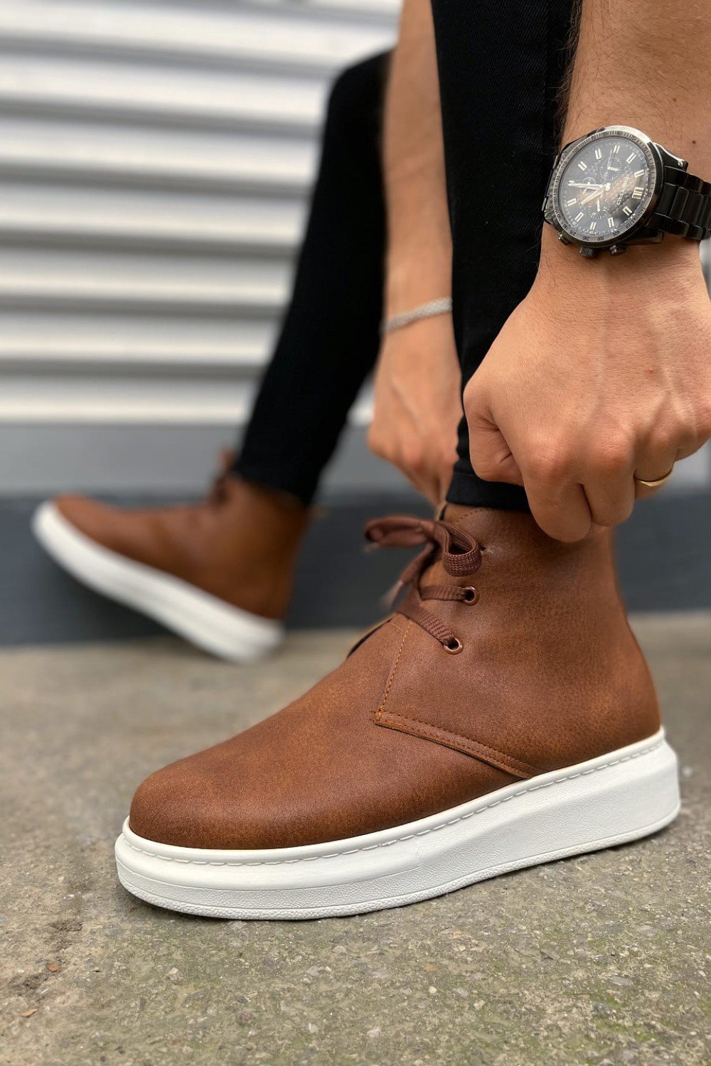 JY207 Oslo Bağcıklı Ortopedik Taban Cilt Erkek Spor Bot CBT - Taba