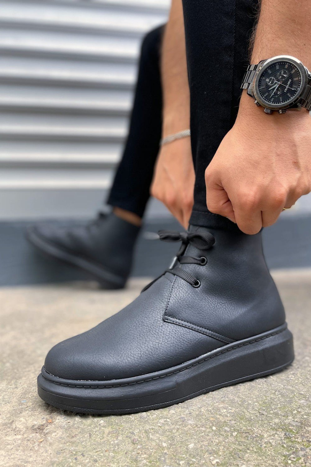 JY207 Oslo Bağcıklı Ortopedik Taban Cilt Erkek Spor Bot CST - Siyah